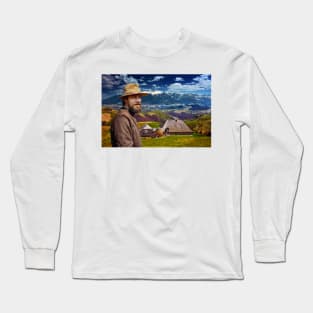 Bearded farmer by his house in the mountain Long Sleeve T-Shirt